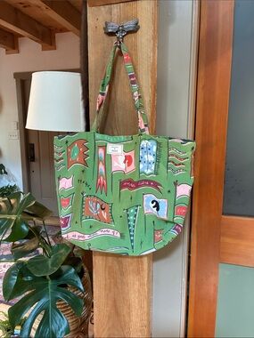 FUN flirty French Femme Sezane Pangea Green Flag Print Canvas Tote Bag 💕